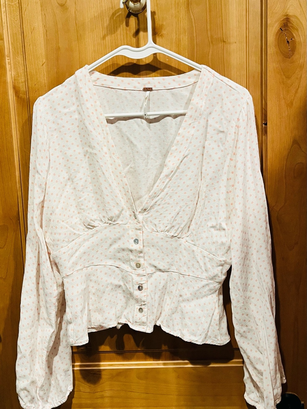 Free People Pale Pink Long-Sleeve Peplum Top